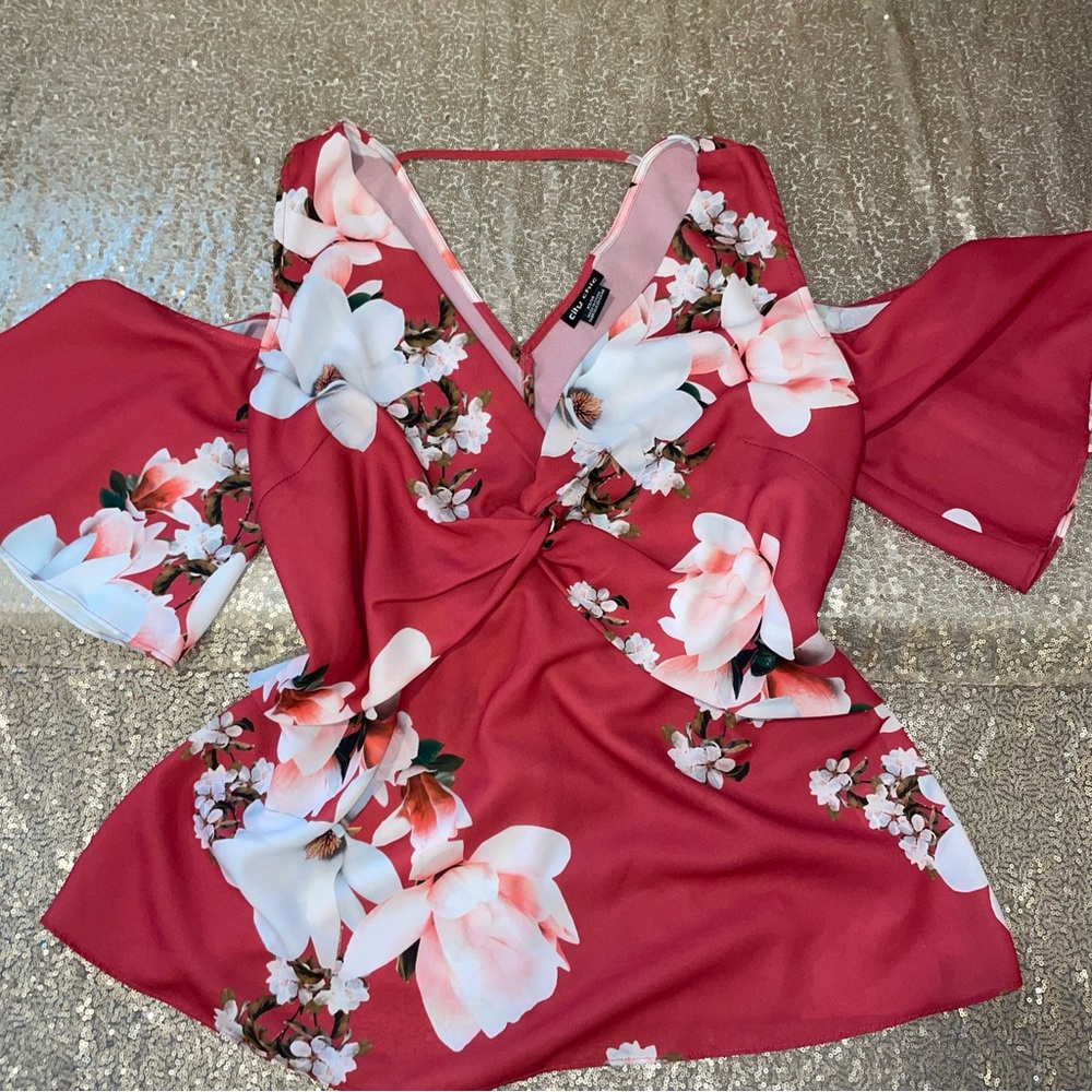 City Chic pink Floral Femme plus size off the shoulder top size 14